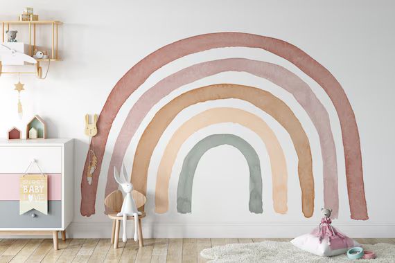 Watercolor Rainbow Decal, Neutral Boho Rainbow, Nursery Wall Decal | Etsy (US)