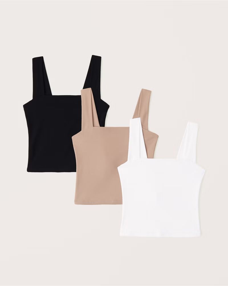 3-Pack Double-Layered Seamless Fabric Squareneck Tank | Abercrombie & Fitch (US)
