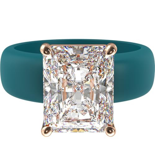 Rinfit Silicone Ring with Stone - Emerald Cut Cubic Zirconia Solitaire Engagement Ring for Women - Rubber Wedding Bands - Ocean/Rose Gold - Size 10 | Amazon (US)