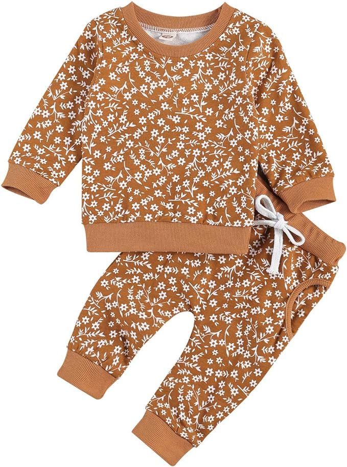 Baby Girl Boy Floral Sweatsuit Set Long Sleeve Sweatshirt Top Pants 2Pcs Tracksuit Jogging Clothe... | Amazon (US)