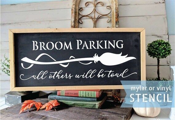 broom parking stencil, halloween stencil, reusable stencil, fall stencil, witches broom stencil, ... | Etsy (US)