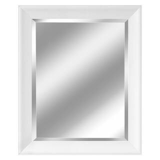 27.5 in. W x 33.5 in. H Framed Rectangular Beveled Edge Bathroom Vanity Mirror in Matte white | The Home Depot
