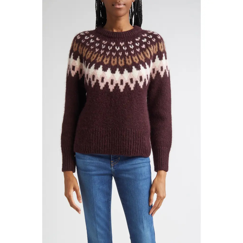 Veronica Beard Anne Fair Isle Alpaca Blend Sweater in Raisin Multi at Nordstrom, Size Small | Nordstrom