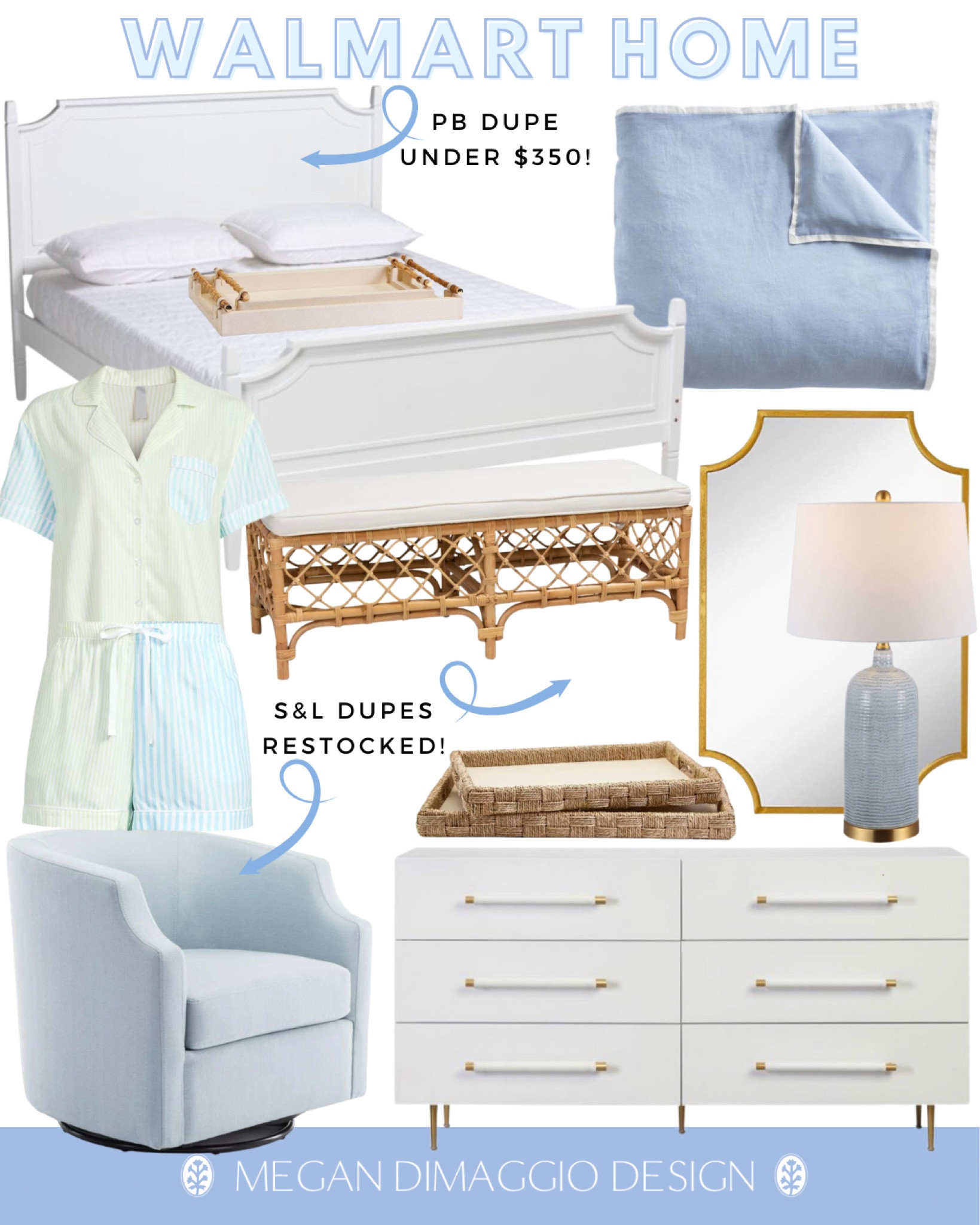 I have two new Walmart home posts to share with you! 🤗

Starting with this bedroom post! Several dupe restocks including this light blue Serena & Lily swivel chair that’s FINALLY back! 🏃🏼‍♀️🏃🏼‍♀️🏃🏼‍♀️ And this Avalon bench dupe…plus found this gorgeous blue white edge linen 3 piece duvet set that reminds me so much of S&L but for way less, and on rollback too! 🙌🏻

Plus this bed is a great Pottery Barn dupe and I love these adorable Jammie’s! 😍 more picks linked! 😍

#LTKFind #LTKhome #LTKunder100