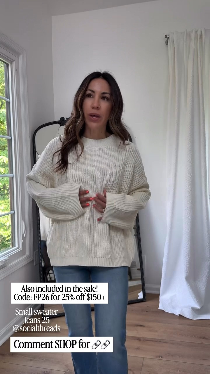Code FP26 for 25% off $150+ at Social Threads. Small sweater. Jeans 25. I cut them.

#LTKOver40 #LTKPetite #LTKSaleAlert