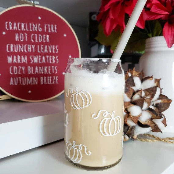 Fall Iced Coffee Glass - Pumpkin Can Glass - Gifts Under 20 | Etsy (US)