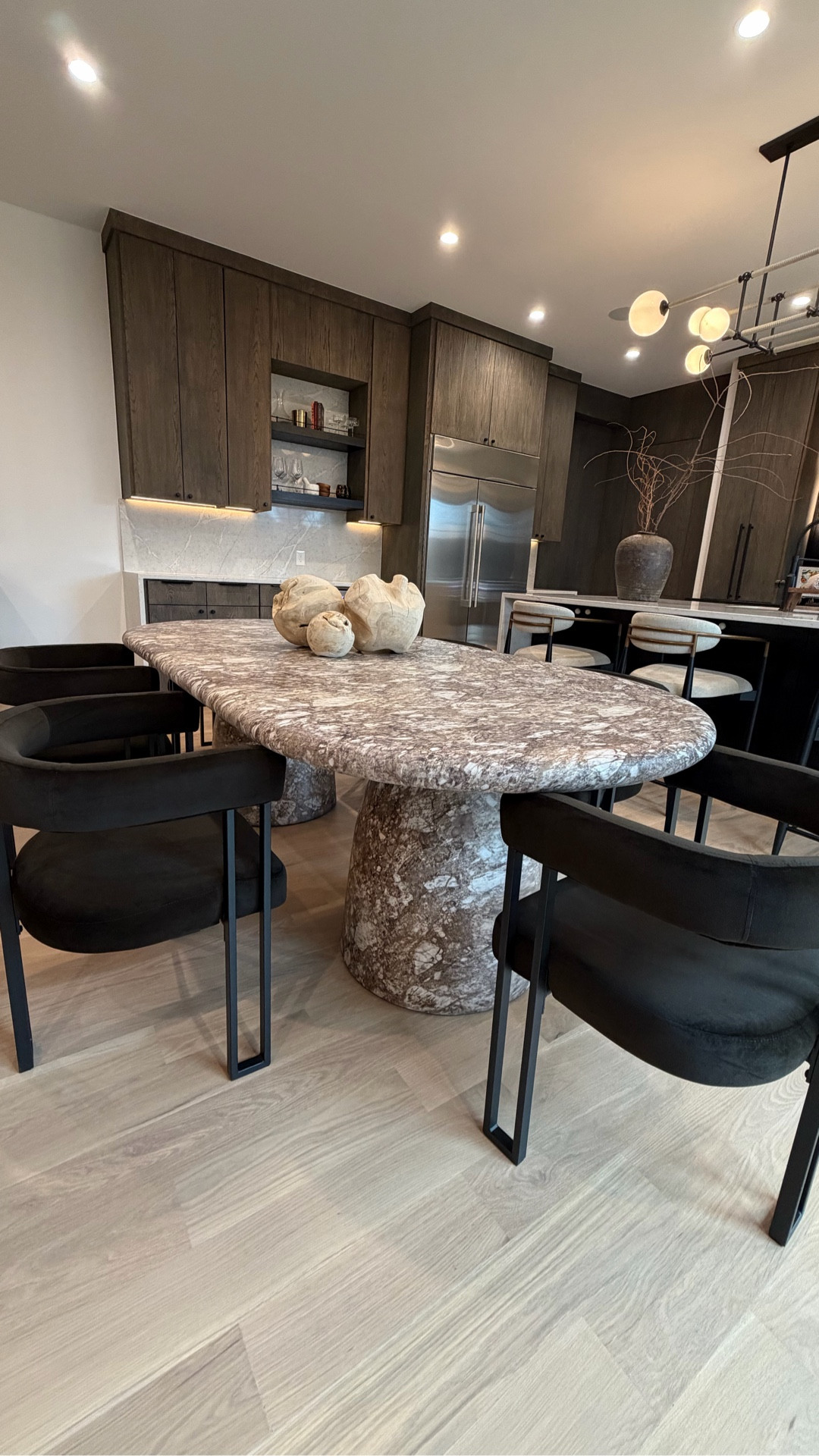 Completely OBSESSED with this concrete dining table and mink chair pairing I used at one of my latest property stages 