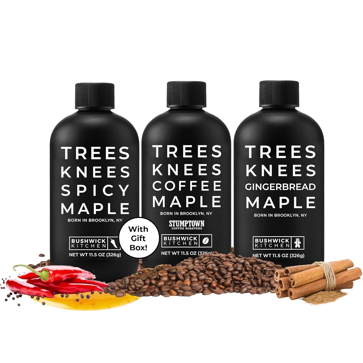 Trees Knees Maple Syrup Sampler Gift Set, Three (3) 11.5 oz Bottles of Organic Maple Syrup in Gif... | Amazon (US)