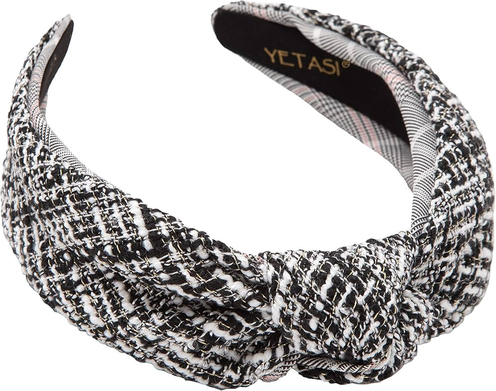 Black Knotted Headband for Women with Hints of White Threading is Unique. Tweed White Black Headb... | Amazon (US)