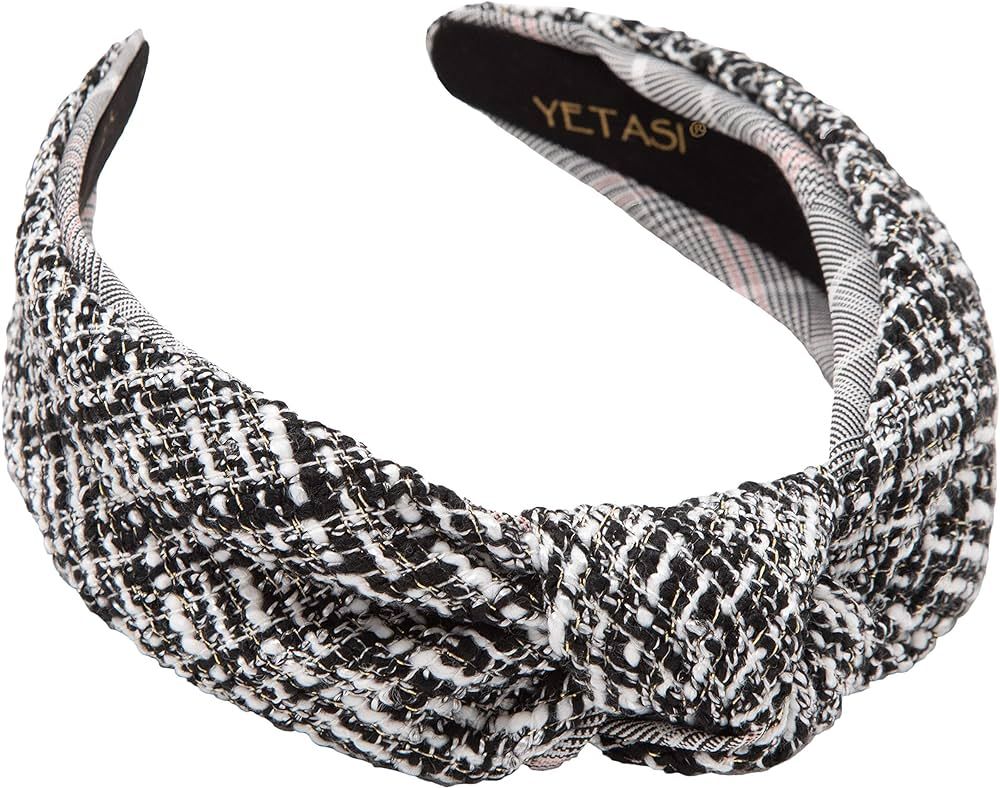 YETASI Tweed Black Knotted Headband for Women with Hints of White Threading is Unique. White Blac... | Amazon (US)