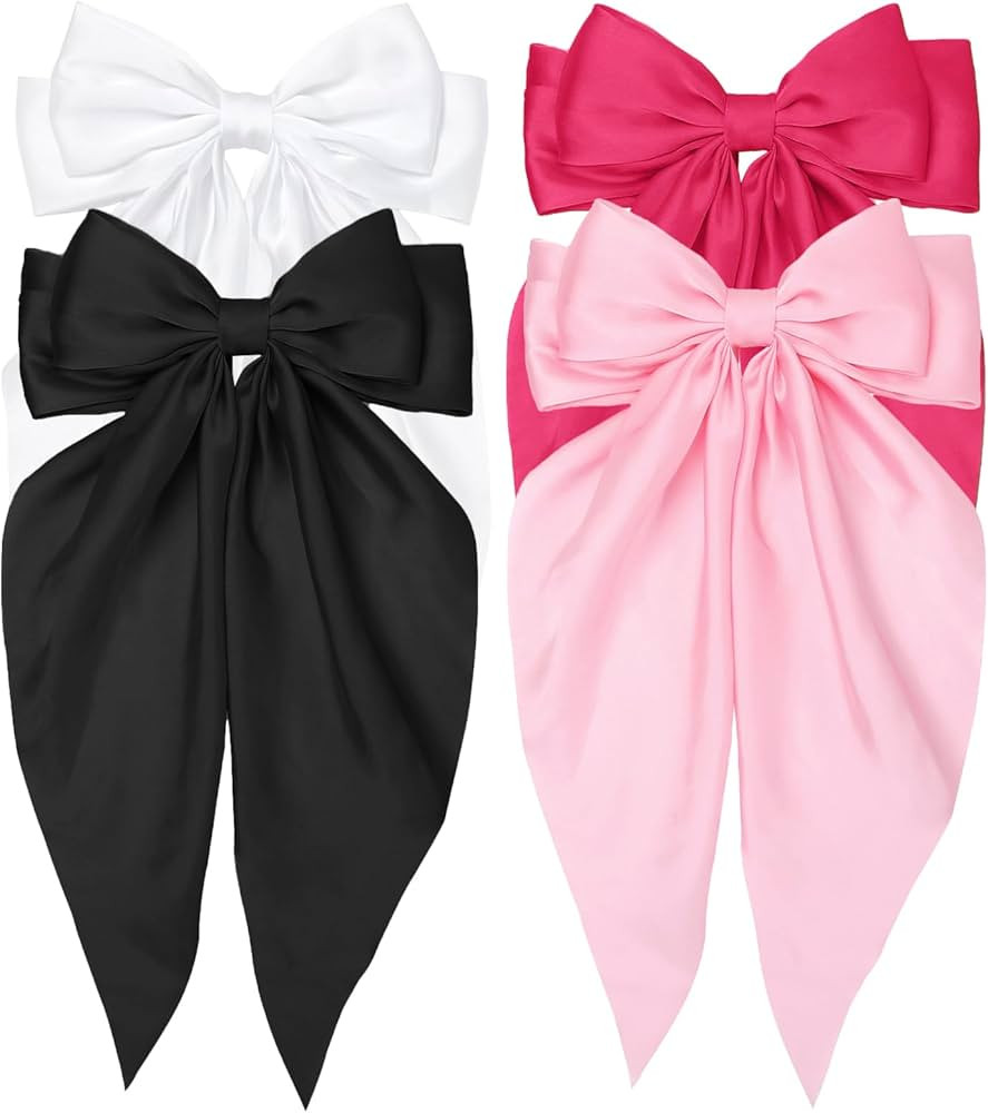 Hair Bows for Women Big Bow Hair Clips for Girls, Silky Satin Oversized Hair Bows Clips with Long... | Amazon (US)