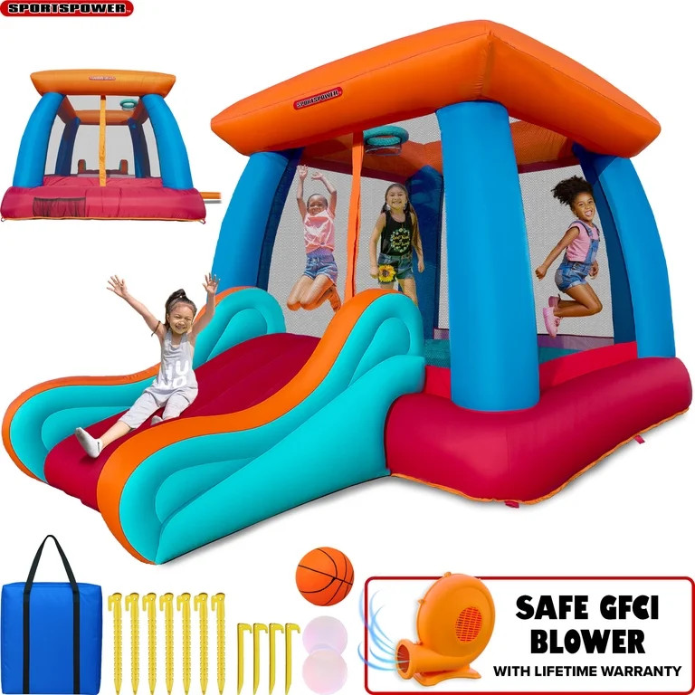 Sportspower My 1st Inflatable Bounce House with Slide & Basketball Hoop, Outdoor Bouncer for Kids... | Walmart (US)