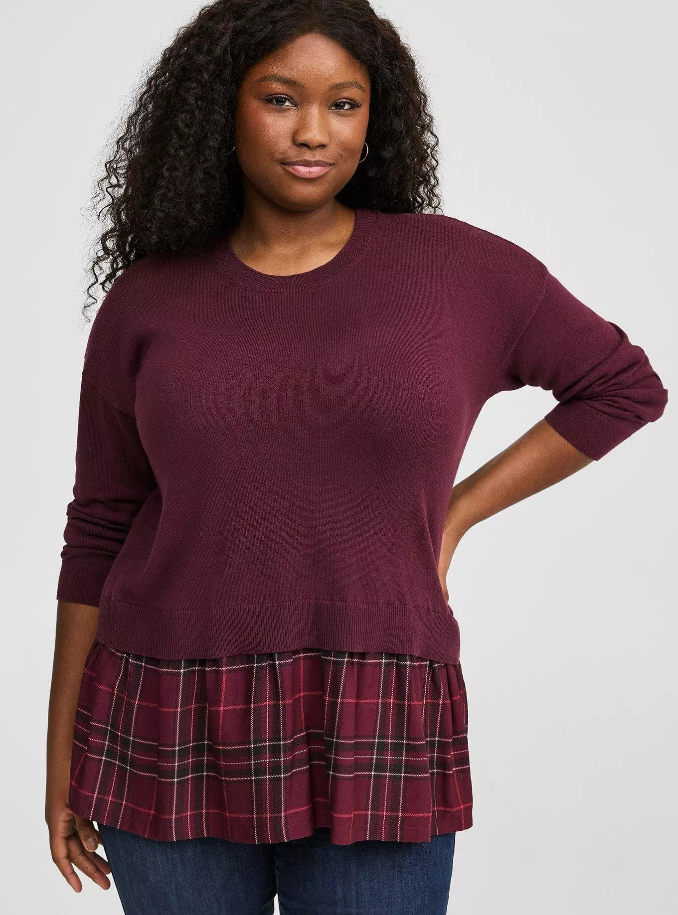 Soft Cotton Long Sleeve Cropped 2fer Sweater | Torrid (US & Canada)
