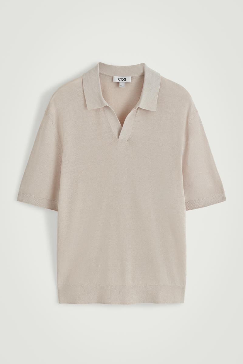 Knitted Linen Polo Shirt in Beige | COS (US)