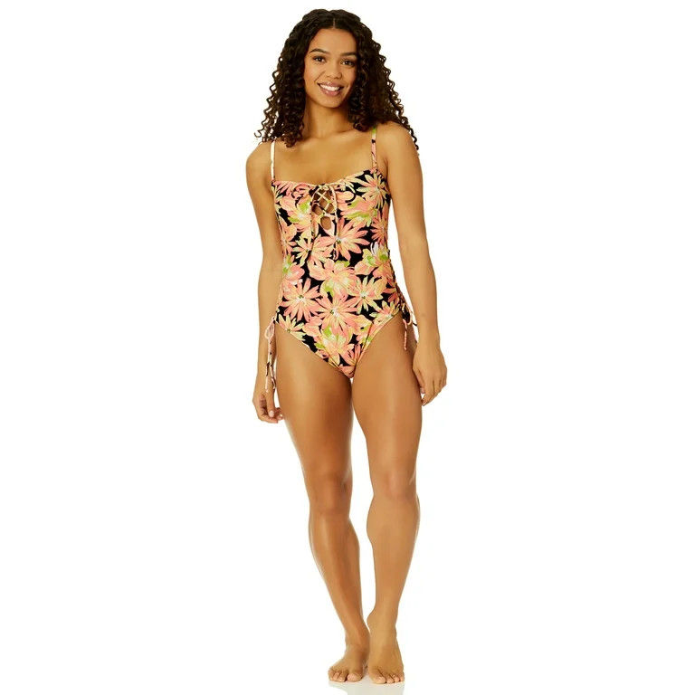 Celebrity Pink Juniors Black Ground Floral One Piece Swimsuit, Sizes S-XXL | Walmart (US)
