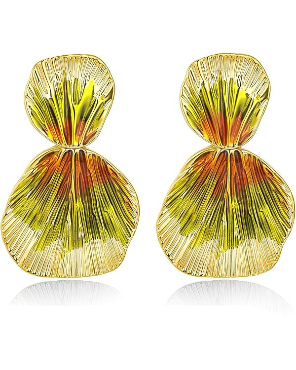 Colorful Gold Boho Chunky Leaf Floral Geometric Textured Dangling Statement Earrings for Women by... | Amazon (US)