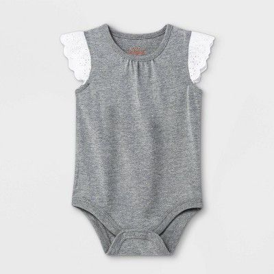 Baby Girls' Eyelet Ruffle Sleeve Bodysuit - Cat & Jack™ Gray | Target