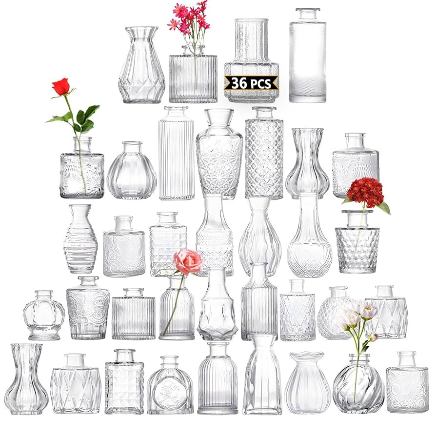 Glass Bud Vases Set of 36PCS, Small Flower Vases for Wedding Centerpiece Table Decoration, Vintag... | Amazon (US)