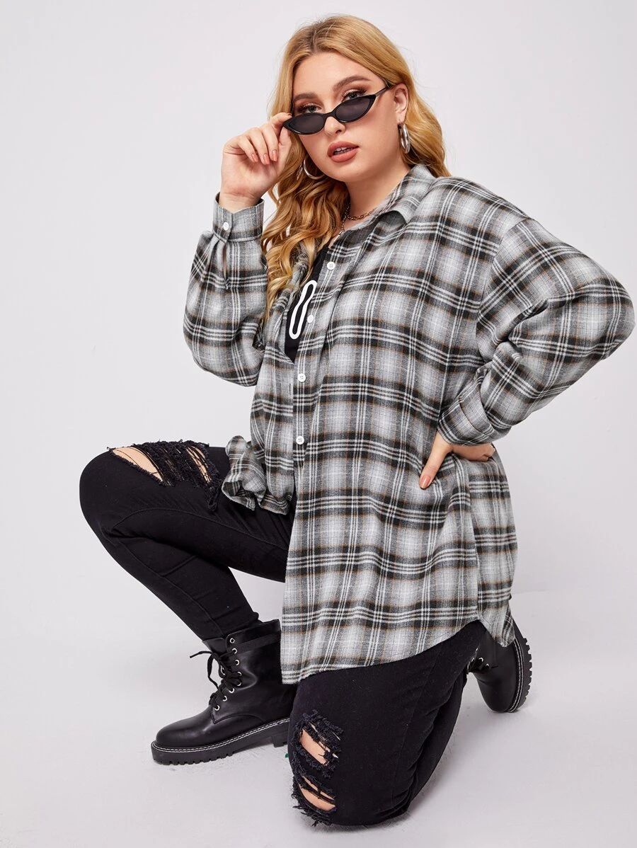 Plus Plaid Button-Up Flannel Shirt | SHEIN