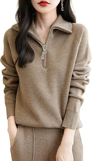 Women's 100% Merino Wool Sweater 2024 Fall Winter 1/4 Zip Pullover Casual Long Sleeve Knit Sweate... | Amazon (US)