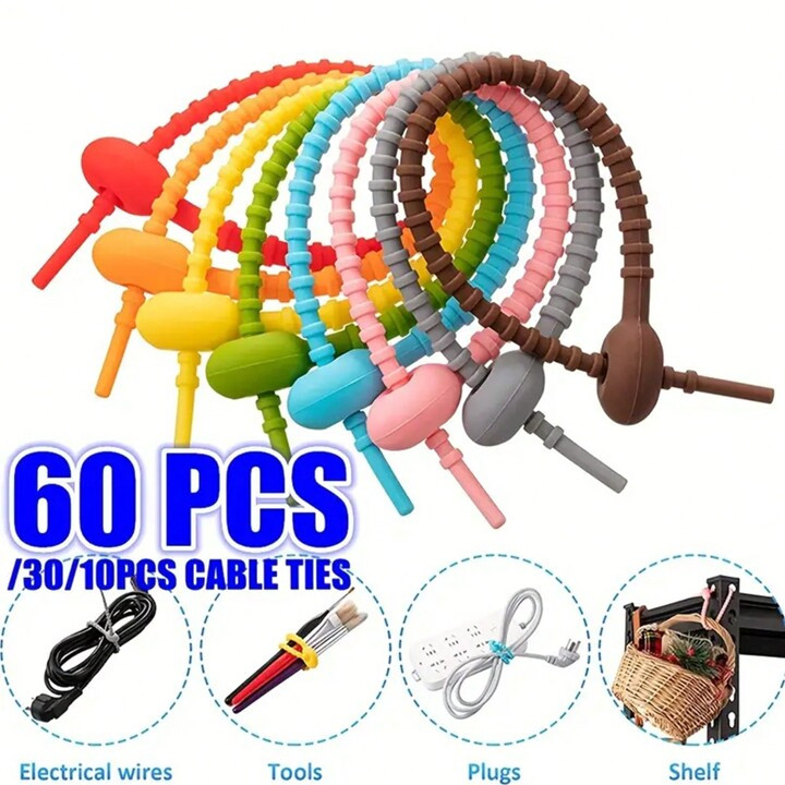 Silicone Reusable Cable Wire Organizer Winder Storage Holder Bag Ties Cord Management Zip Tie Twi... | SHEIN