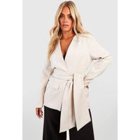 boohoo Women's Plus Woven Tie Belt Pocket Blazer in Cream | Size: 22 | boohoo (US & Canada)