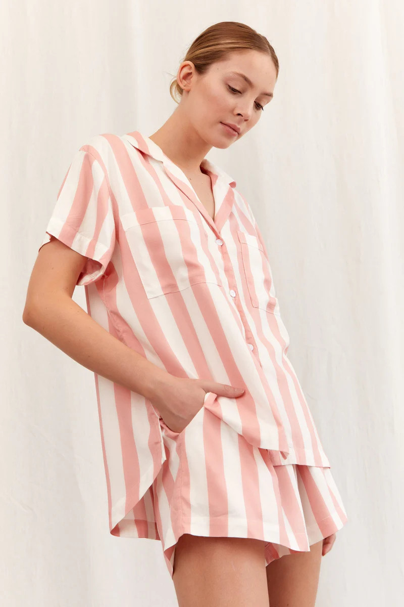 Abigail Sleep Set - Stripe - Peachy Pink | Piyama US