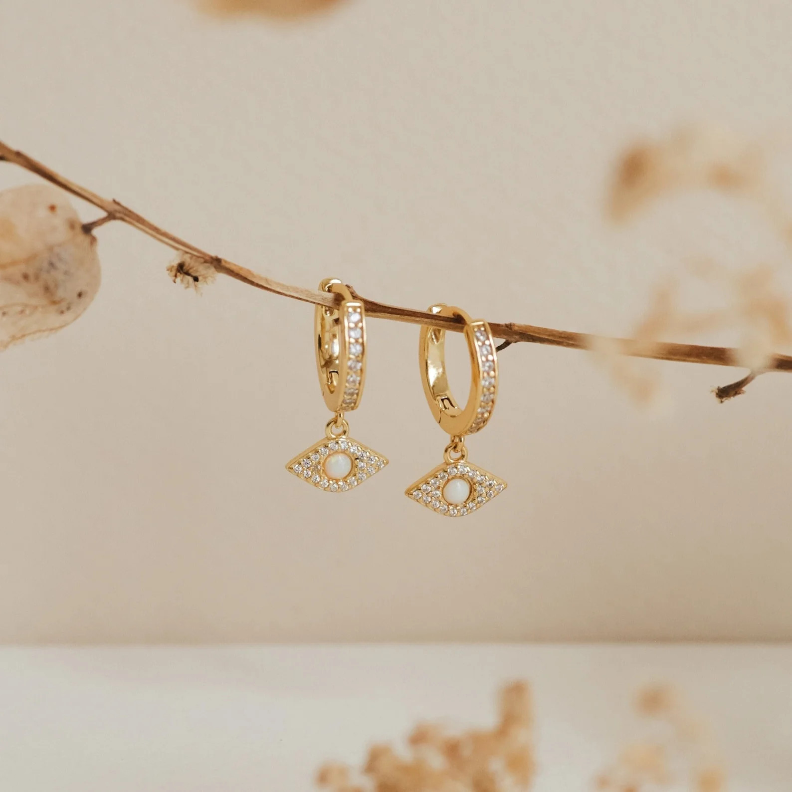 Aleah Dangling Opal Evil Eye Huggie Earrings | Caitlyn Minimalist | Caitlyn Minimalist