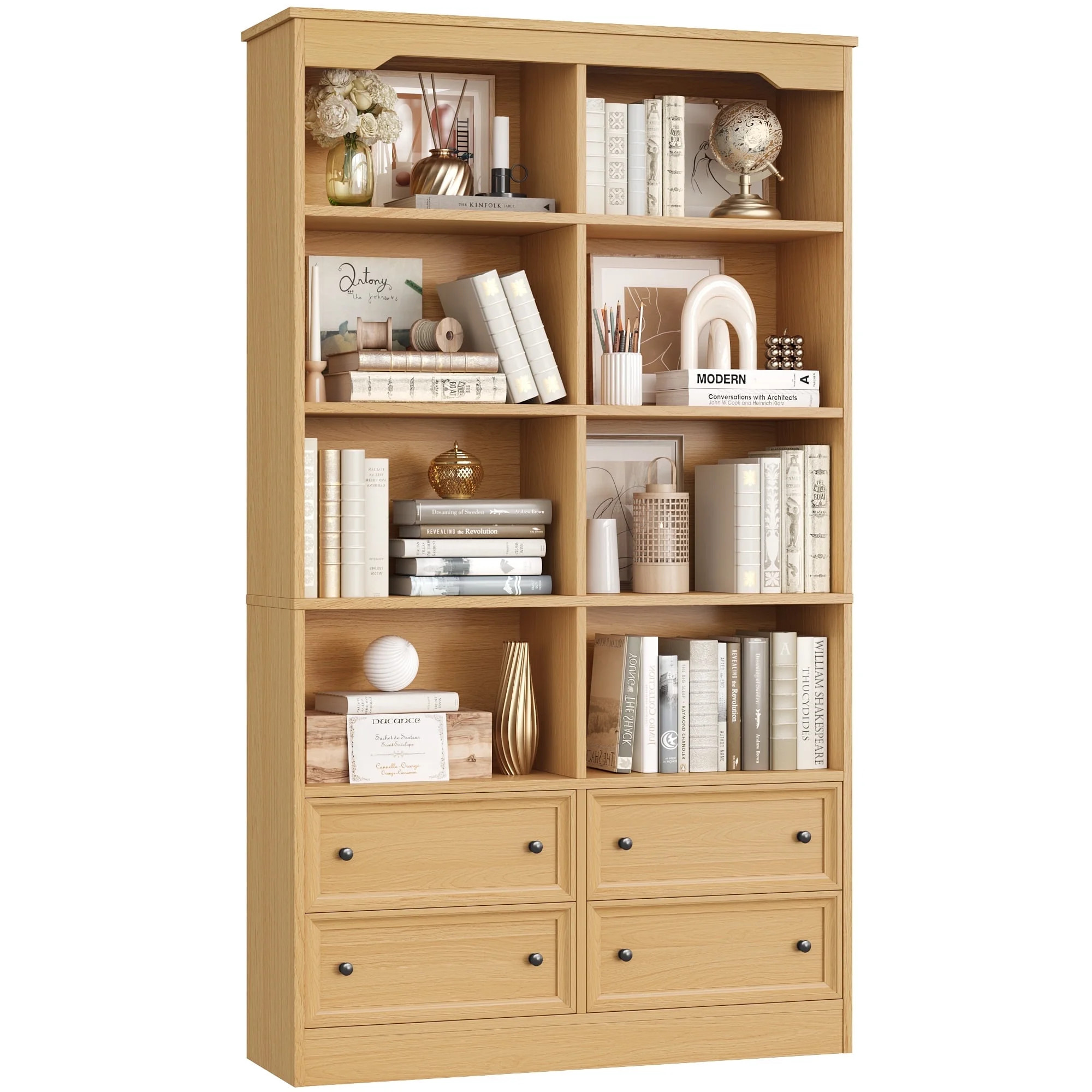 Homfa Double Row 6 Tier Bookcases, 71 in Tall Bookcase Bookshelf with 4 Drawers and 8 Display Cub... | Walmart (US)