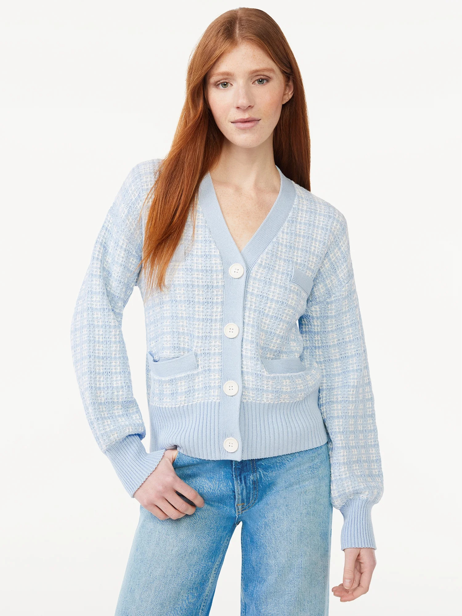 Free Assembly Tweed Cardigan Sweater with Welt Pockets, Midweight | Walmart (US)