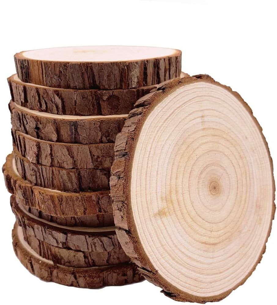 Unfinished Natural with Tree Bark Wood Slices 10 Pcs 4.2-4.7 inch Disc Coasters Wood Coaster Piec... | Amazon (US)