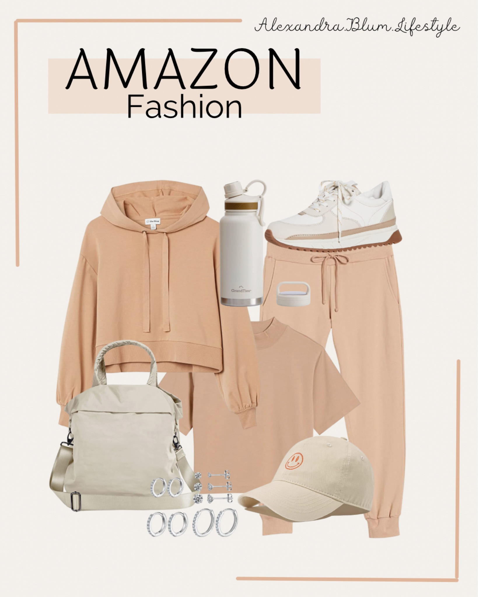 Amazon fashion! Amazon finds! White sneakers, lounge wear, baseball cap, casual bag, water bottle, and silver earrings! Lounge outfits! Casual outfits! 

#LTKitbag #LTKunder100 #LTKfit