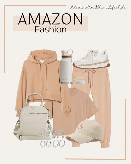 Amazon fashion! Amazon finds! White sneakers, lounge wear, baseball cap, casual bag, water bottle, and silver earrings! Lounge outfits! Casual outfits! 

#LTKitbag #LTKunder100 #LTKfit