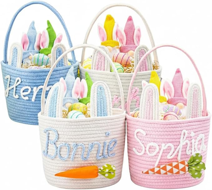 Crochet Personalized Easter Basket, Customized Bunny Baskets with Name, Handmade Custom Easter Eg... | Amazon (US)