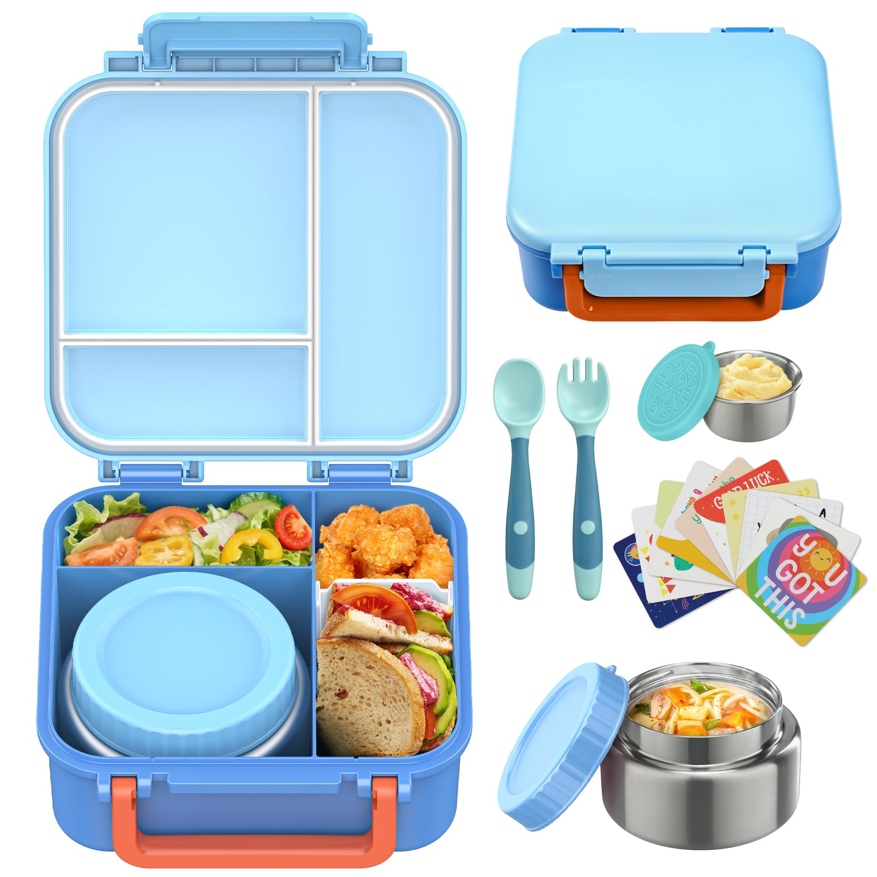 Kids Bento Lunch Box with 9oz Soup Thermo Leakproof Lunch Food Containers 4 Compartment with Insu... | Amazon (US)