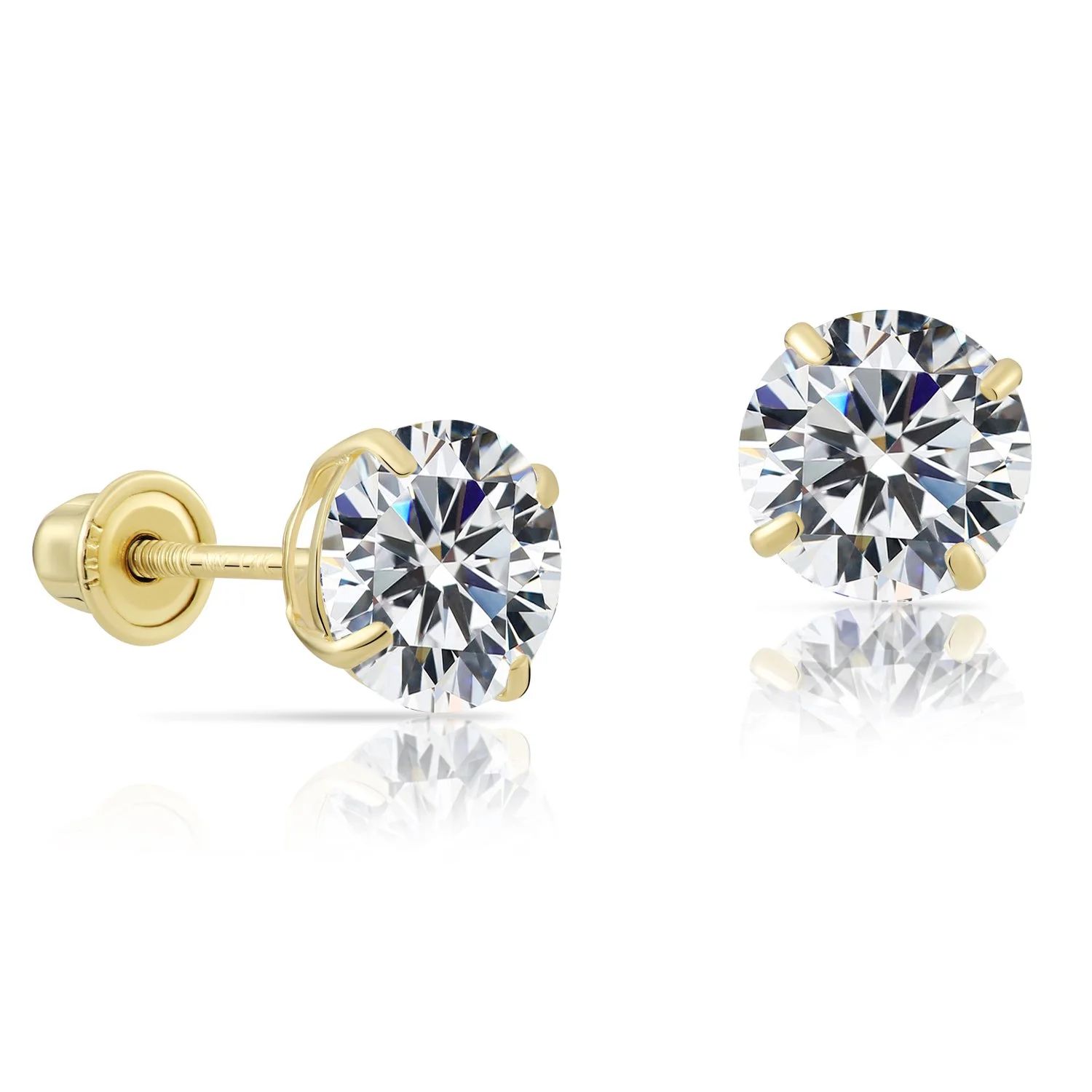 Tilo Jewelry 14k Yellow Gold Solitaire Round CZ Stud Post Earrings With Screw-Backs (8MM) -  Wome... | Walmart (US)