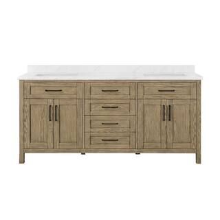 OVE Decors Tahoe VI 72 in. W x 21 in. D x 34.8 in. H Bath Vanity in Water Oak with White Marble T... | The Home Depot