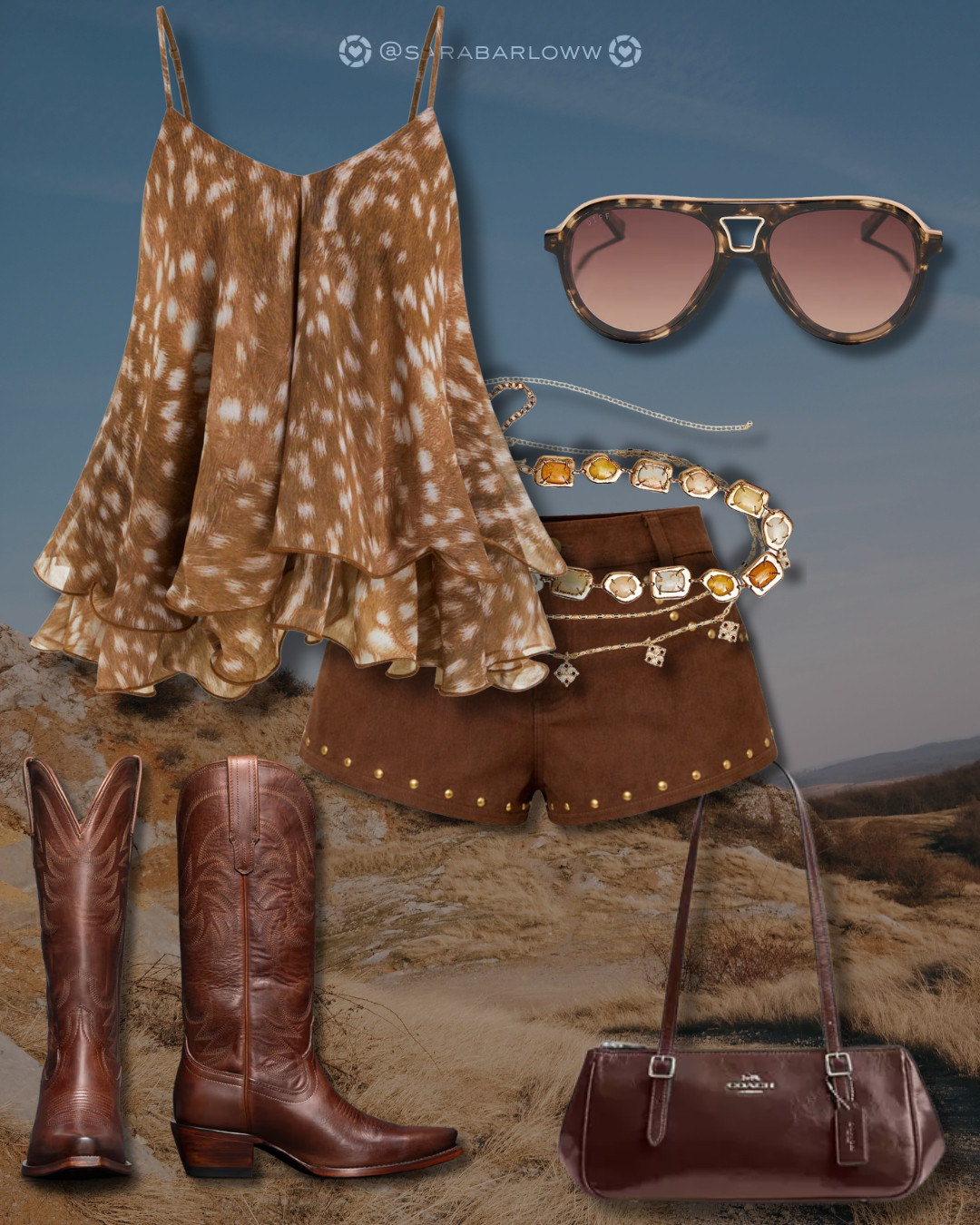 are you headed to the desert for Stagecoach this weekend? needing a last minute show-stopping, boot-scotting fit? i've got you covered! how adorable is this fawn-patterned flowy top paired with staple micro shorts? with a few chunky statement belts added, this look will have him forgetting texas and choosing you every time ;)  

 #LTKFestival #LTKootd #LTKSeasonal