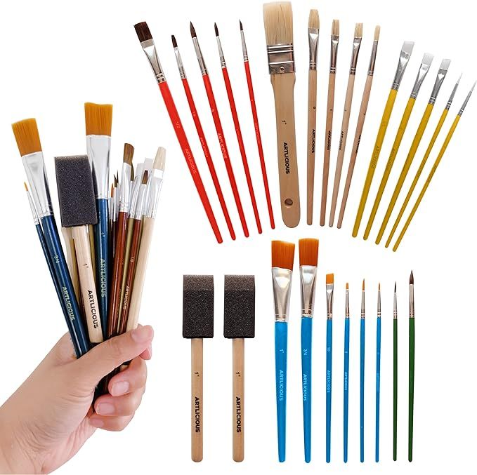 Amazon.com: Artlicious Paint Brush Set - Pack of 25, Assorted Variety, All-Purpose Paint Brushes ... | Amazon (US)