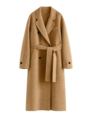 Peaceglad Winter Trench Coats for Women Trendy Long Pea Coat Double Breasted Button Lapel Belted Peacoat (Khaki M) | Amazon (US)