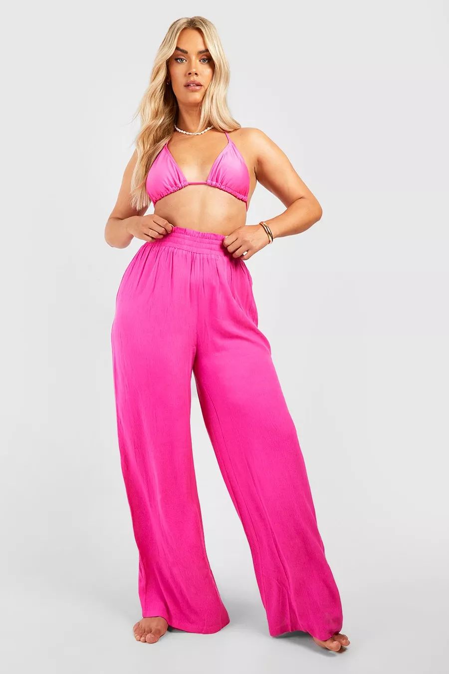 Plus Crinkle Rayon Beach Trousers | Boohoo.com (UK & IE)