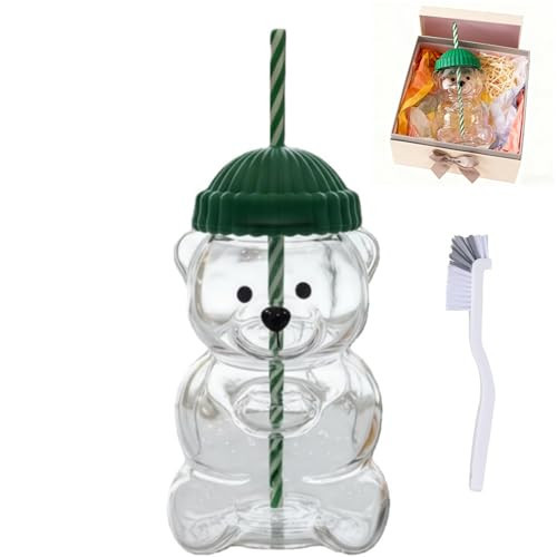 2025 New Bear Straw Cup, Glass Bear Cup with Straw, Glass Bea𝐫 Coffee Cup, Teddy Bea𝐫 Glass Cup with Lid and Straw, For Juice Milk Tea Smoothies Infused Water Beverage (Green) | Amazon (US)