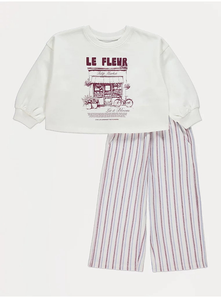 Flower Market Striped Sweatshirt and Trousers Outfit | George
