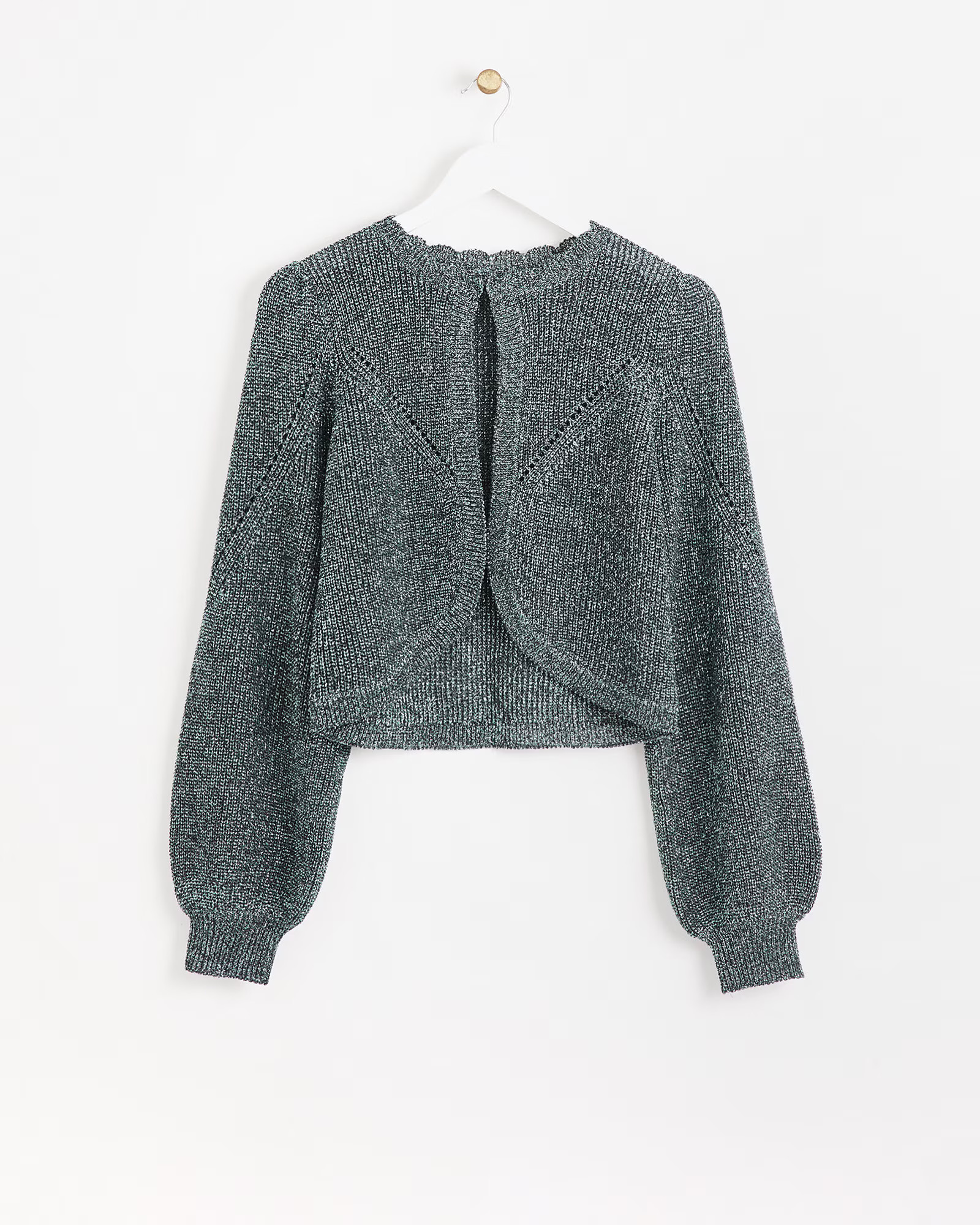 Sparkle Green Cropped Knitted Cardigan | Oliver Bonas (Global)