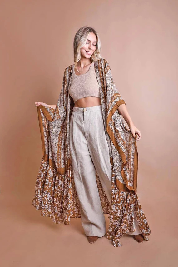 Paisley Free Flow Kimono Bohemian Layering Top | Etsy | Etsy (US)