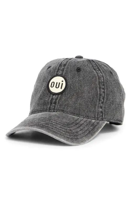 Clare V. Oui Patch Denim Baseball Cap in Faded Black W/Cream Oui Patch at Nordstrom | Nordstrom