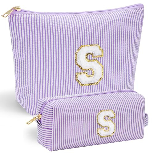 YOOLIFE Preppy Stuff Tween Girls Gifts 2 Pieces Monogram Makeup Pouch Makeup Organizer Bag Beauty... | Amazon (US)