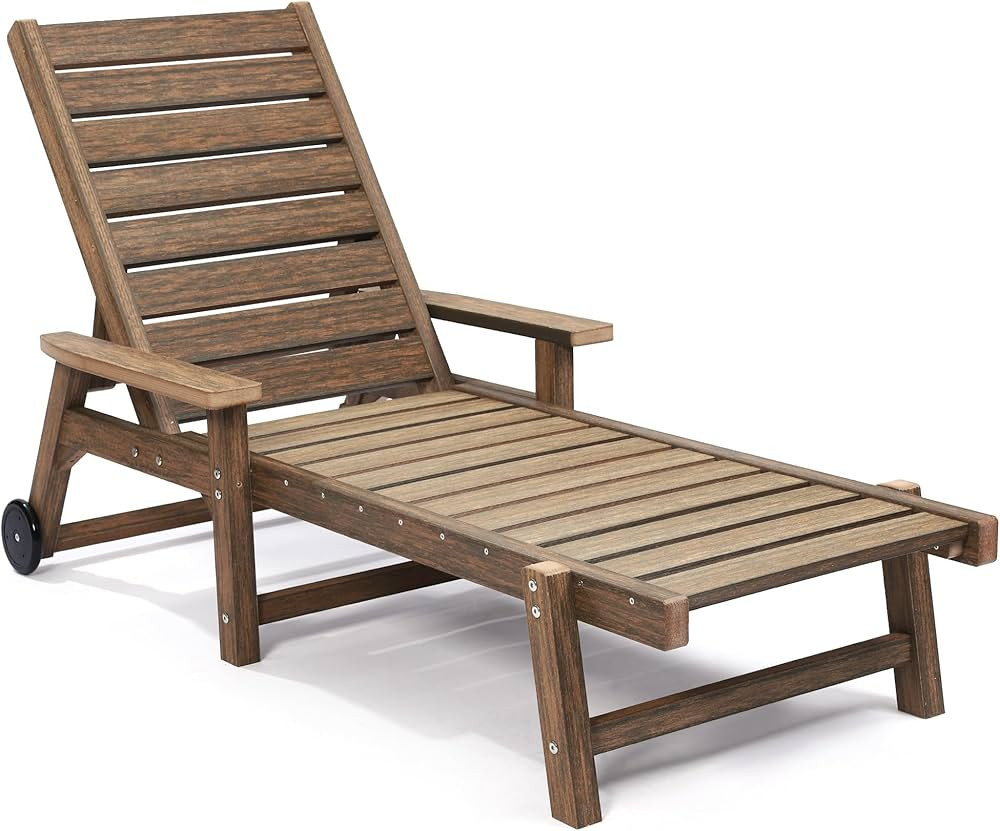 Chaise Lounge Chairs for Outside, HDPE Outdoor Lounge Chairs with Adjustable Backrest, Wheels, Ar... | Amazon (US)