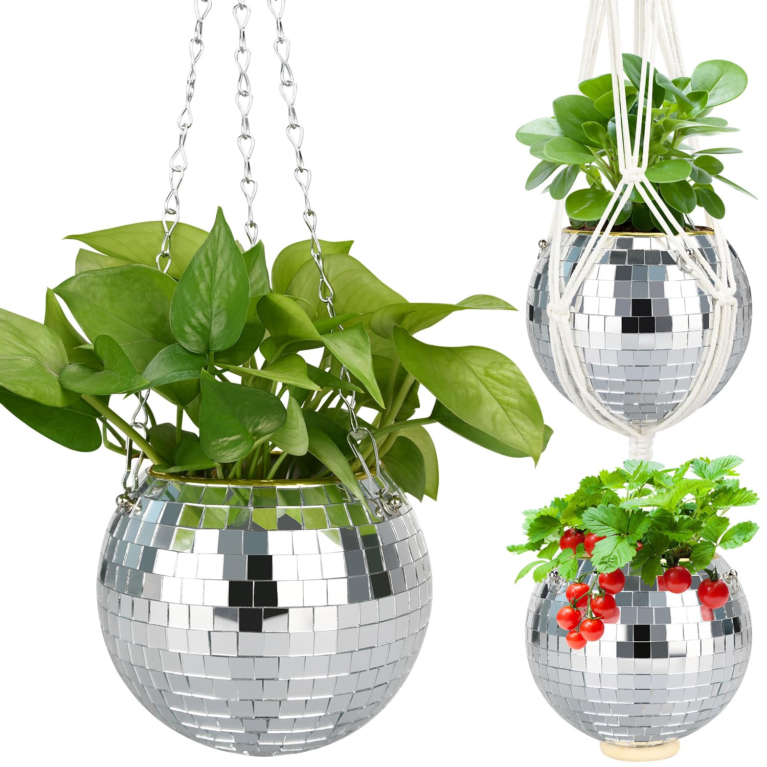 4"/6"/8"/9"/10" Disco Ball Planter, Disco Ball Plant Hanger with Hanging Rope, Hanging Chain, Hoo... | Amazon (US)
