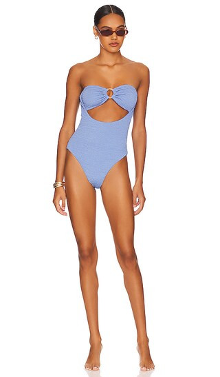 Ruched Bandeau One Piece in Blue Jean | Revolve Clothing (Global)